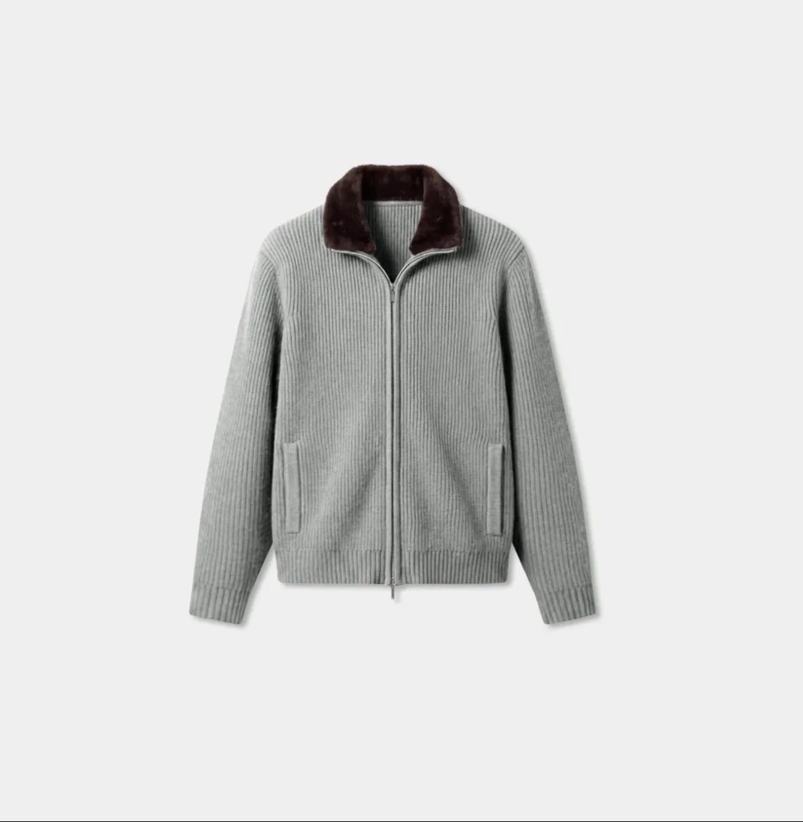 Veste en Maille Côtelée à Col Effet Daim